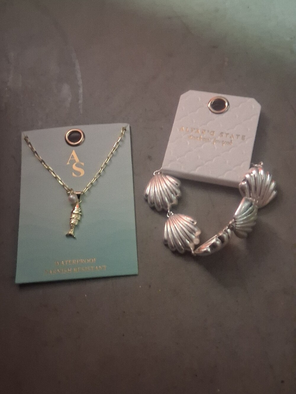 Altar'd State Gold-Tone Fish Pendant Necklace with Silver Shell Bracelet 2pc